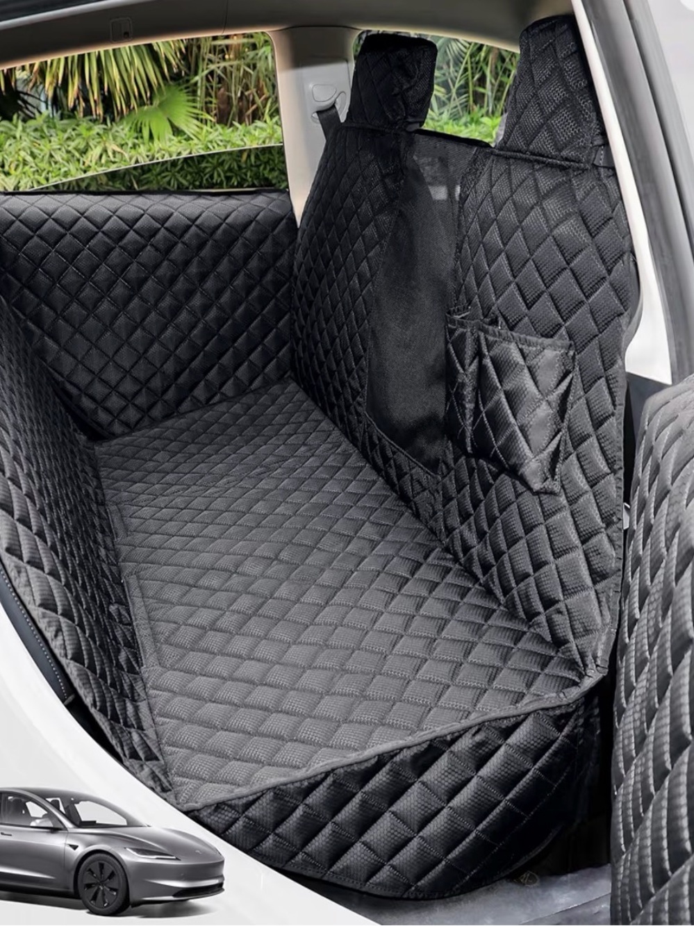Black Quilted Pet Car Seat Cover - Protective Back Seat Liner